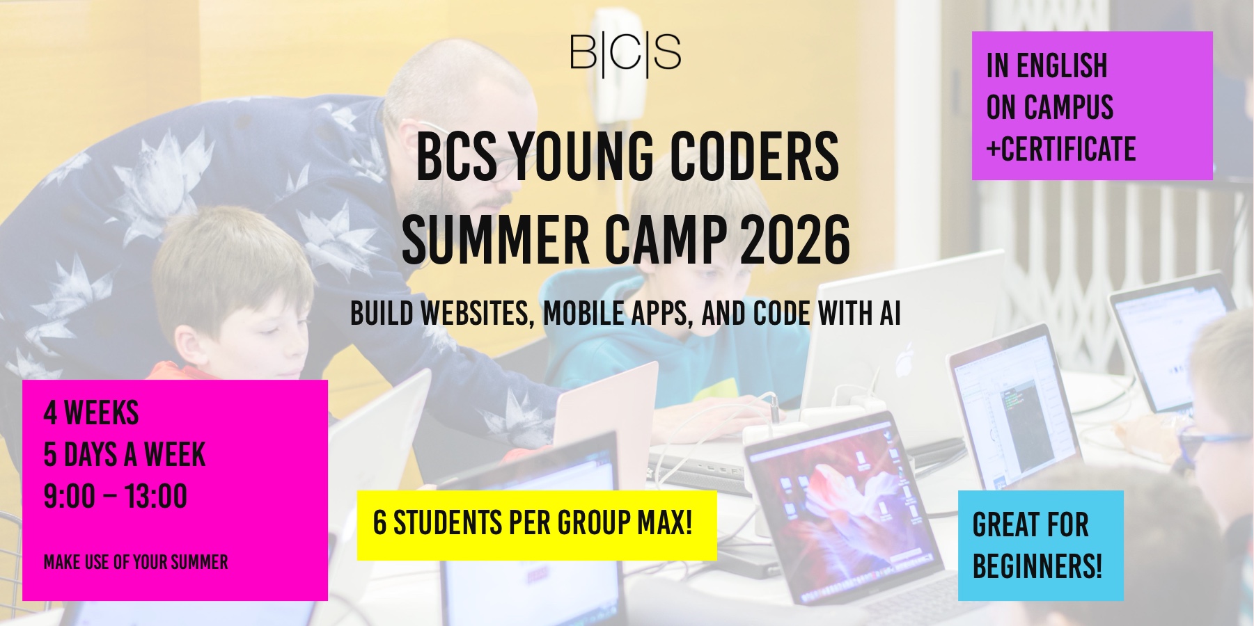 BCS Young Coders Summer Camp 2026 — coding for kids aged 11 to 18 in Barcelona